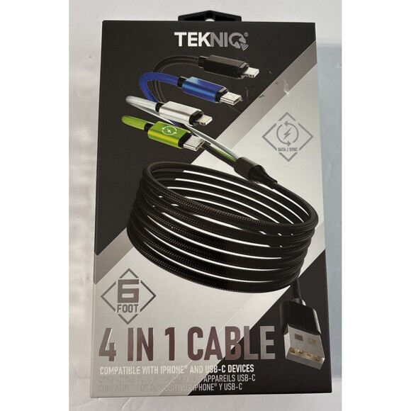 4 in 1 Multi USB Charging Cable Fast Charger Cord For iPhone/Type C/Micro USB 6’ - Picture 1 of 3